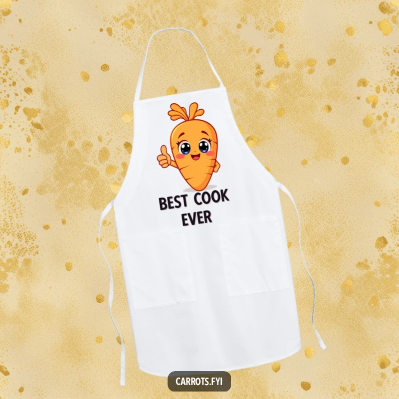 Funny happy carrot apron with big eyes giving a thumbs up, perfect for kitchen tasks with a cheerful vibe.