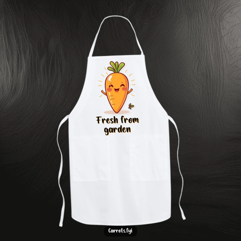 Funny apron showcasing a smiling carrot character, radiating freshness and ready to make cooking a joyful experience.