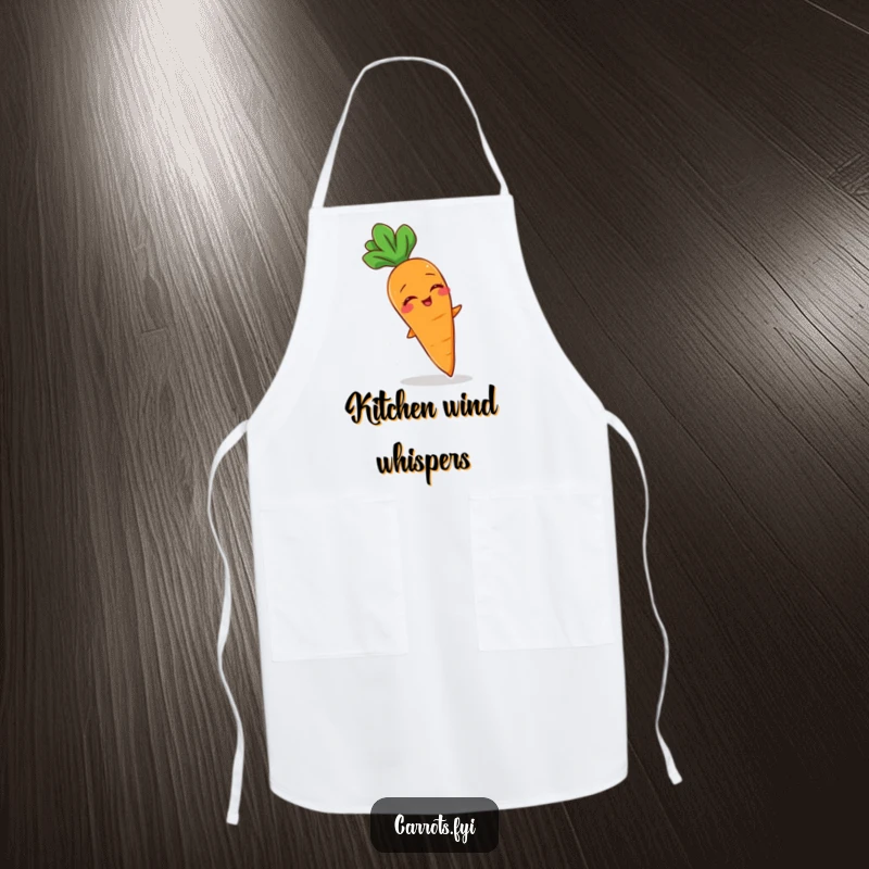 Funny apron showcasing a giggling carrot character enjoying a gentle breeze, designed for cheerful cooking.