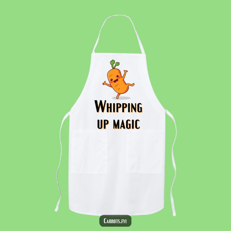 Funny Carrot Cartwheel Apron: Active Veggie Character for Playful Cooking