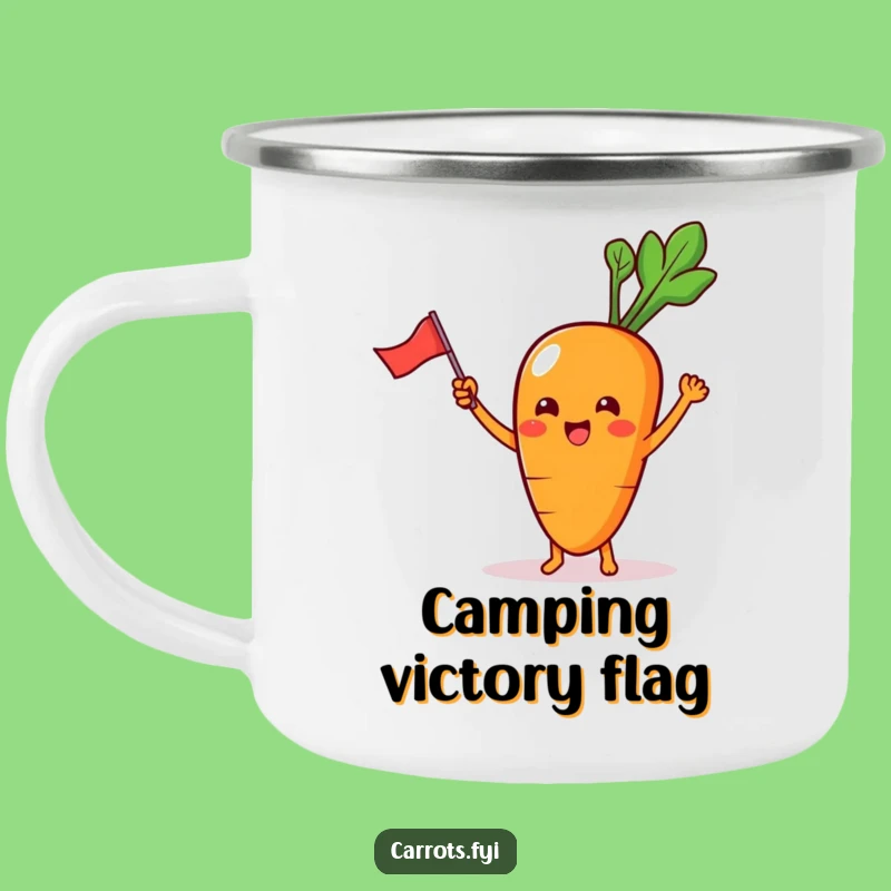 Funny Carrot Camping Mug: Waving Flag Kawaii Character, Perfect Funny Gift!
