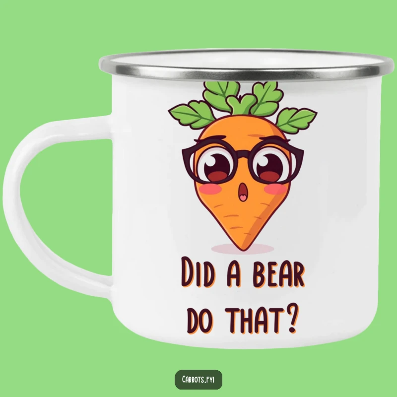 Funny Surprised Carrot Enamel Camping Mug - Outdoor Veggie Humor Gift