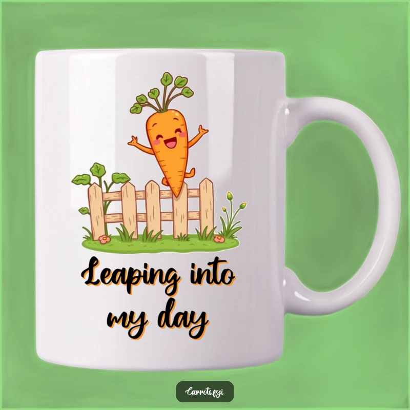 Funny Carrot Leaping Fence Mug - Hilarious Garden Veggie Gift for Joyful Mornings