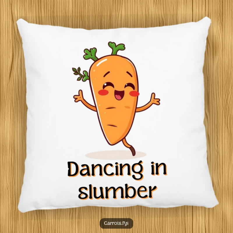 Funny pillow featuring a carrot character in a silly dance pose, seasoned with herbs, perfect for a playful atmosphere.