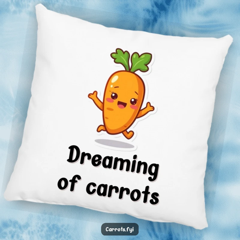 Funny Carrot Pillow: A soft plush pillow featuring a happily bouncing carrot character, offering comfort and joy.