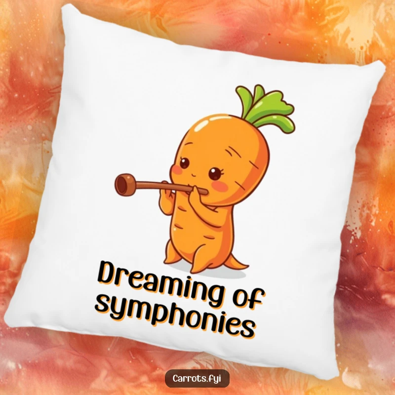 Funny pillow featuring a whimsical carrot character playing a miniature flute, its hollow stalk adding a unique musical touch.