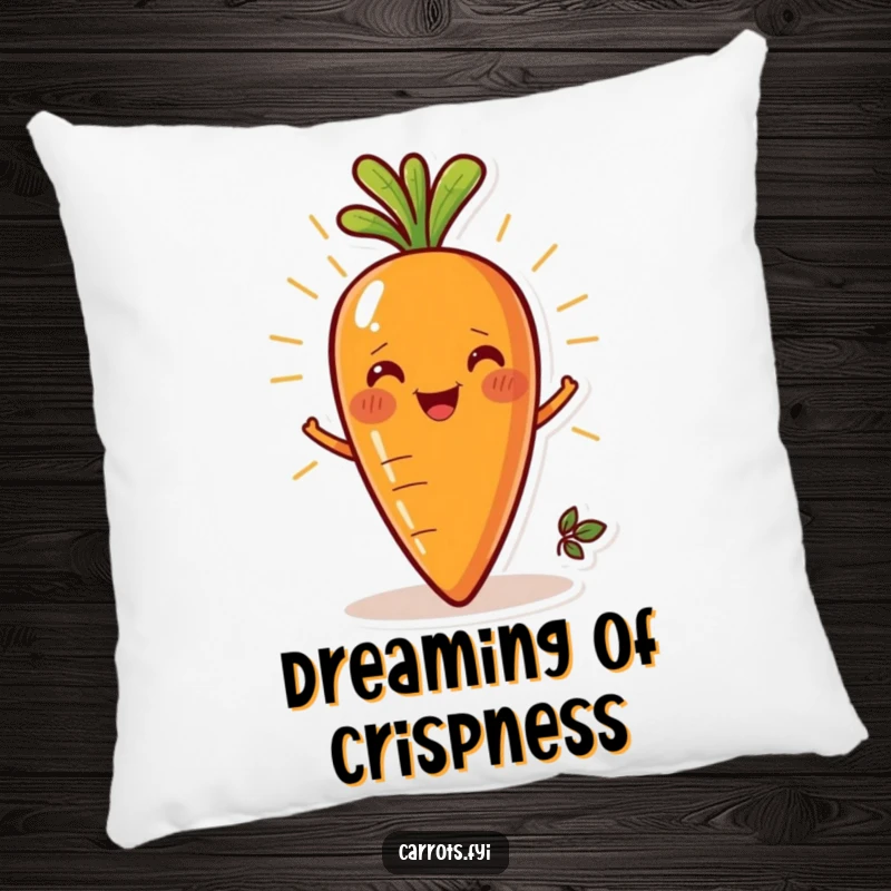 Funny pillow featuring a beaming carrot character, embodying freshness and a radiant smile, perfect for cozying up.