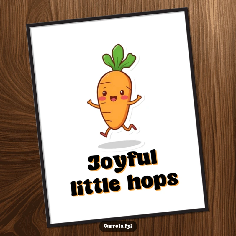 Funny playful carrot digital art print with small legs, hopping merrily, ready for instant download and joyful display.