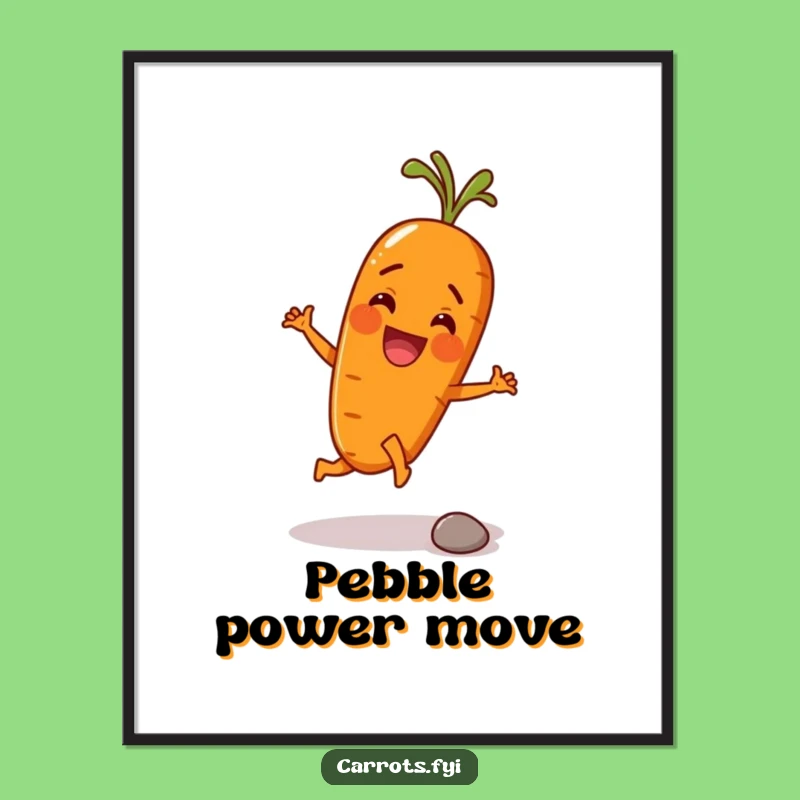 Funny Carrot Kicking Pebble Digital Art - Whimsical Root Vegetable Wall Decor