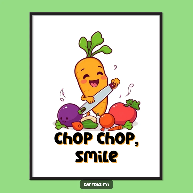 Funny Chopping Carrot Art Print - Hilarious Kitchen Action Decor