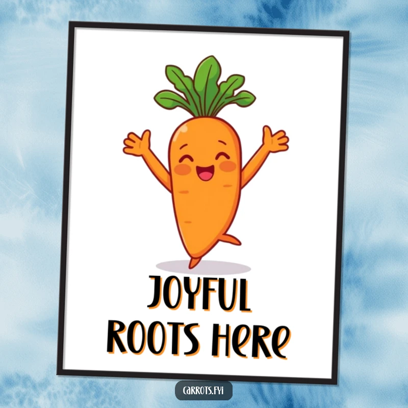 Funny carrot character dancing with arms flair, available as instant digital art for humorous decor.
