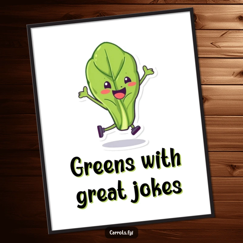 Funny spinach leaf digital art print of a character performing a hilarious stunt, ready for instant download and display.