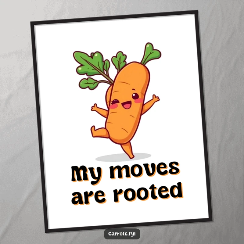 Funny digital art featuring a carrot character in mid-playful kick, full of energy and fun.