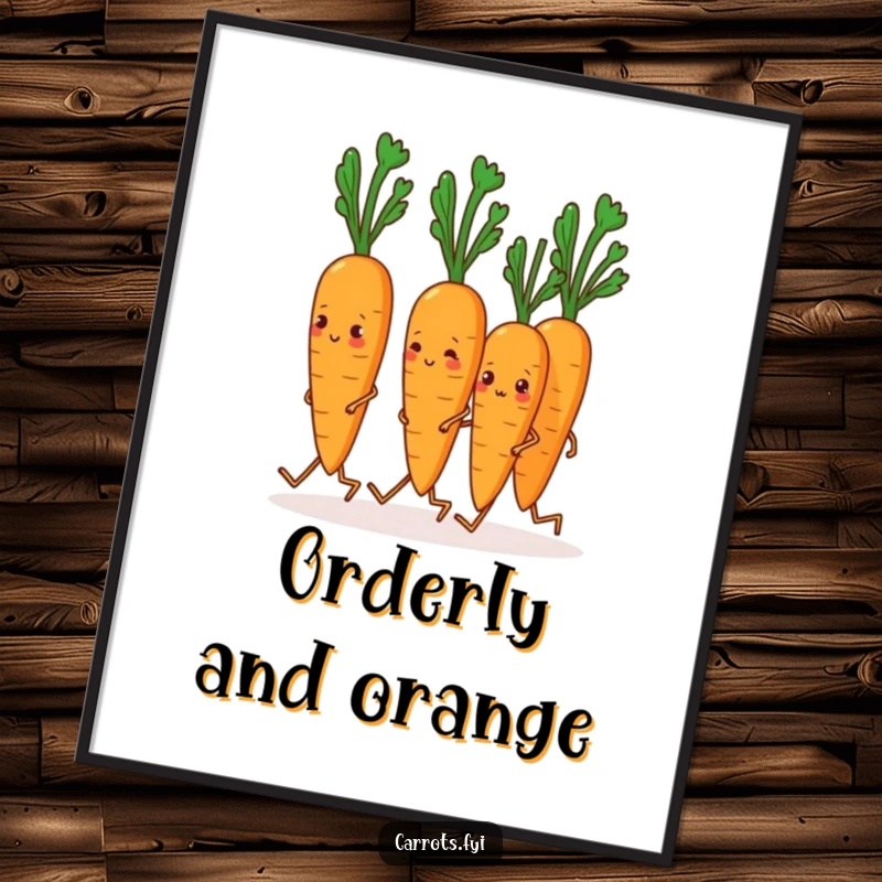 Funny Carrot Digital Art: A high-resolution image of carrots marching in unison on their legs, ready to print for humorous decor.