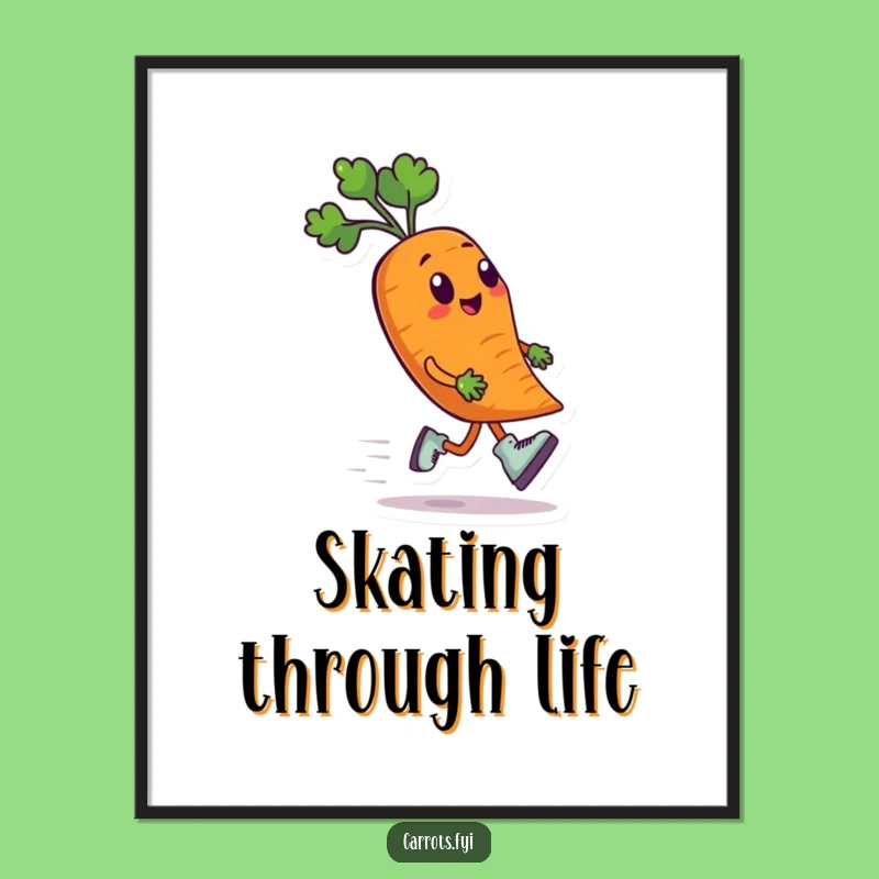 Funny Carrot Roller Skates Digital Art - Whimsical Speeding Veggie Wall Decor