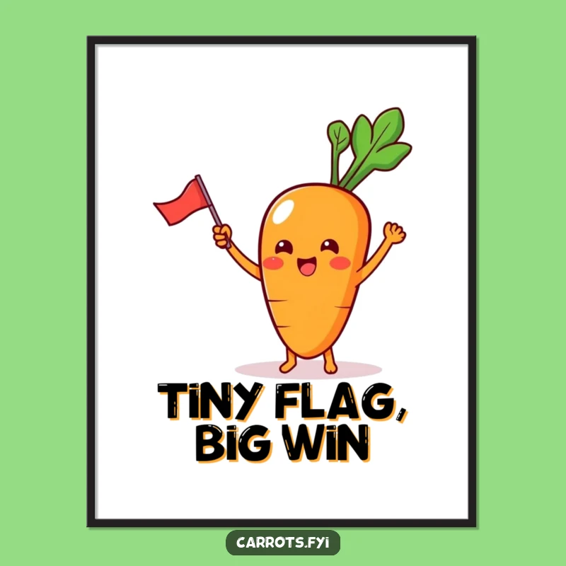 Funny Carrot Digital Art: Waving Flag Kawaii Print, A Cheerful Funny Gift!