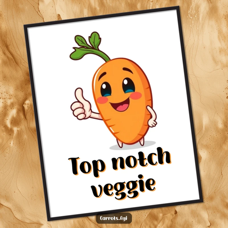 Funny digital art of a jolly carrot character giving a healthy thumbs-up, perfect for instant cheerful decor.