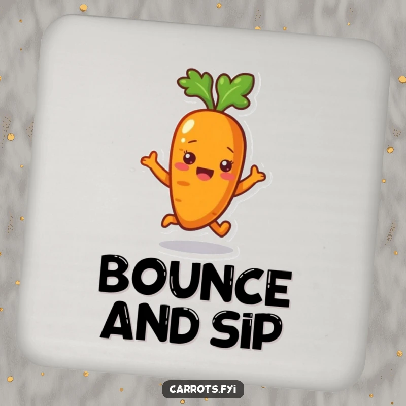 Funny Carrot Coaster: A coaster featuring a happily bouncing carrot character, protecting furniture with veggie humor.