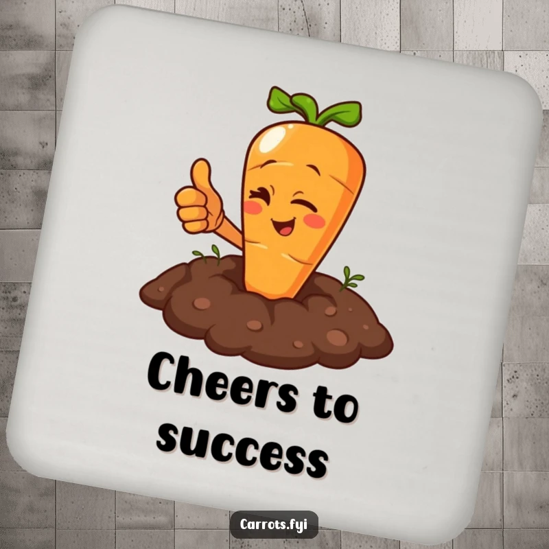 Funny Carrot Coaster: A coaster featuring a carrot character winking and giving a thumbs up from the soil.