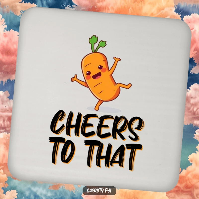 Funny Carrot Coaster designed with a happy carrot character in a cartwheel pose, adding energetic flair to surfaces.