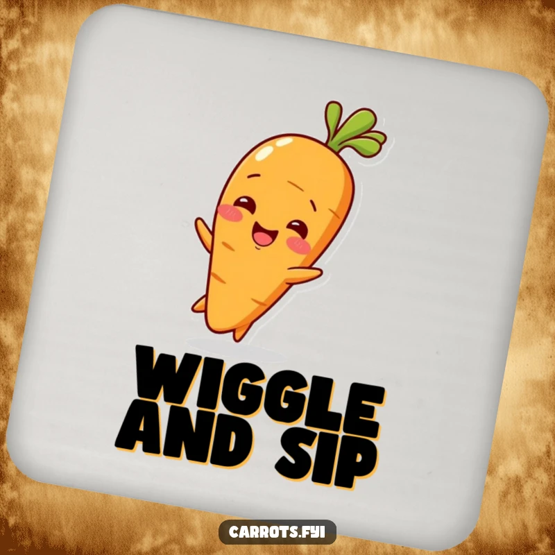 Funny Baby Carrot Coaster designed with a cute baby carrot character wiggling with delight, adding charming flair.