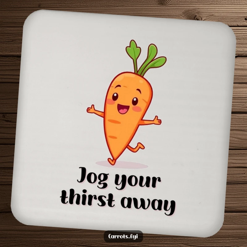 Funny Carrot Character Coaster: A smiling carrot character jogs jauntily, adding a humorous and protective element to tabletops. Run on.