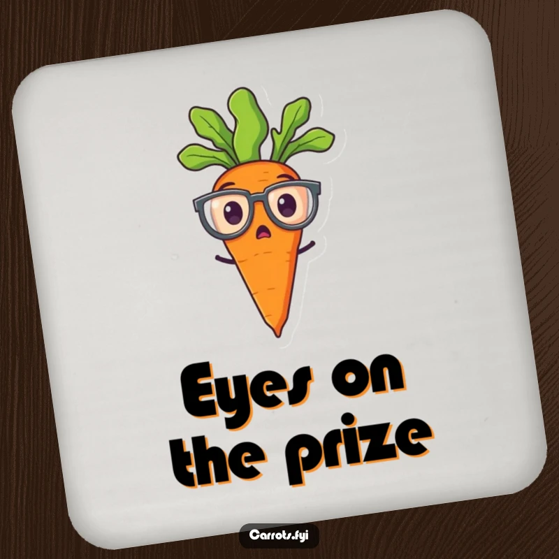 Funny drink coaster showcasing a surprised carrot wearing large spectacles, protecting surfaces with humor.