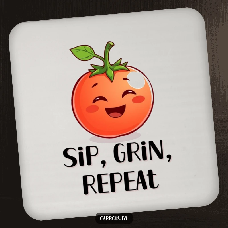Funny Tomato Coaster: A coaster featuring a grinning tomato character, protecting surfaces with fruity charm.