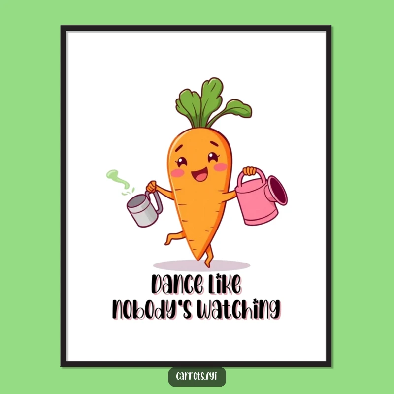 Funny Cheerful Carrot Dancing Art Poster - Happy Veggie Decor Gift