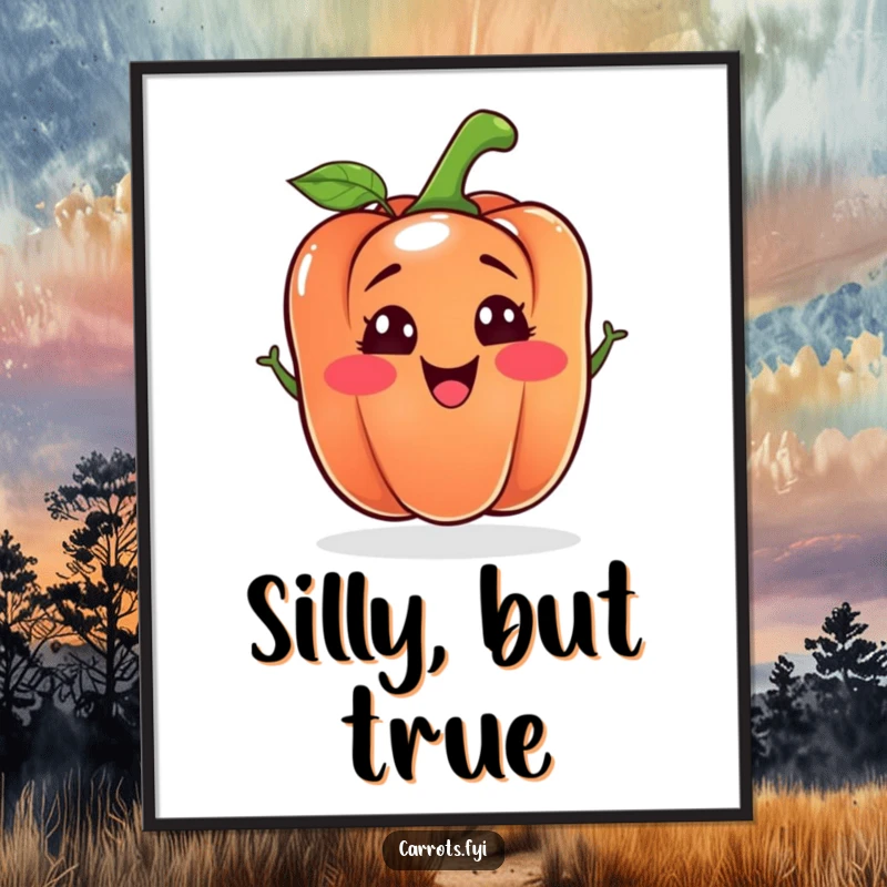 Funny bell pepper poster showcasing a vibrant, silly-faced happy vegetable character, adding a humorous and artistic flair to any room.
