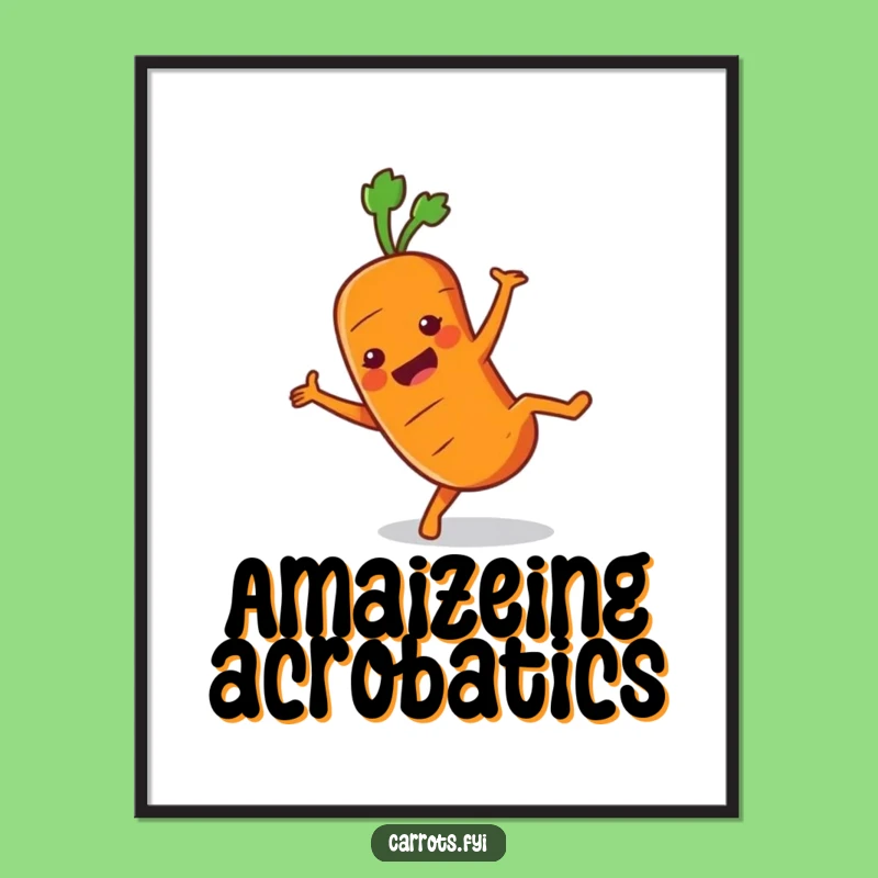 Funny Carrot Cartwheel Poster: Energetic Veggie Art for Lively Decor