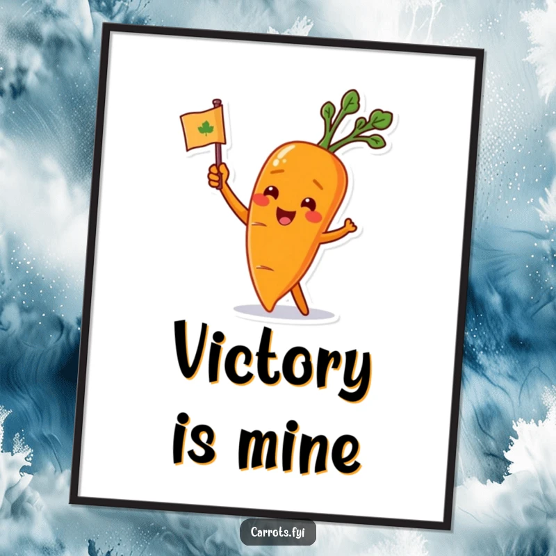 Funny carrot character waving a small leafy flag, a vibrant poster artwork that brings cheering energy and smiles.