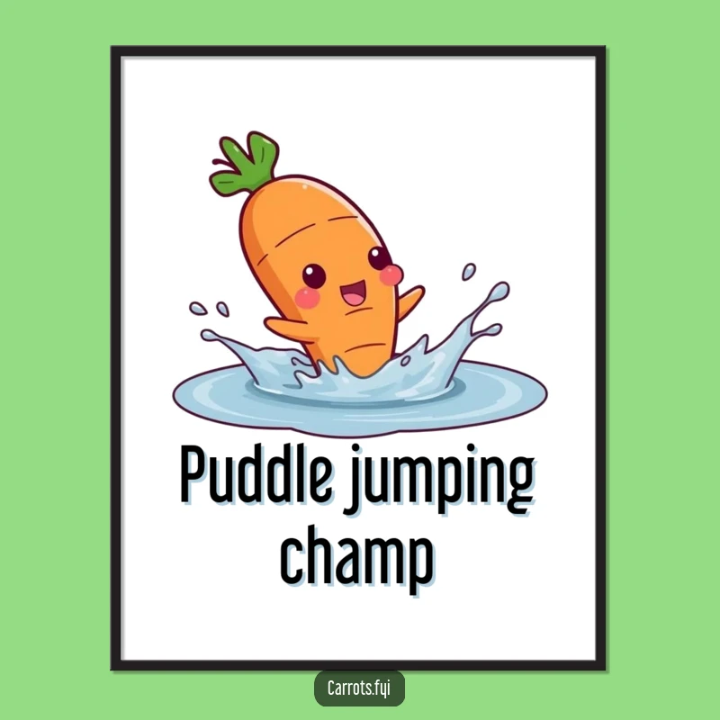 Funny Carrot Puddle Play Poster, Joyful Veggie Wall Art, Quirky Funny Gift Decor