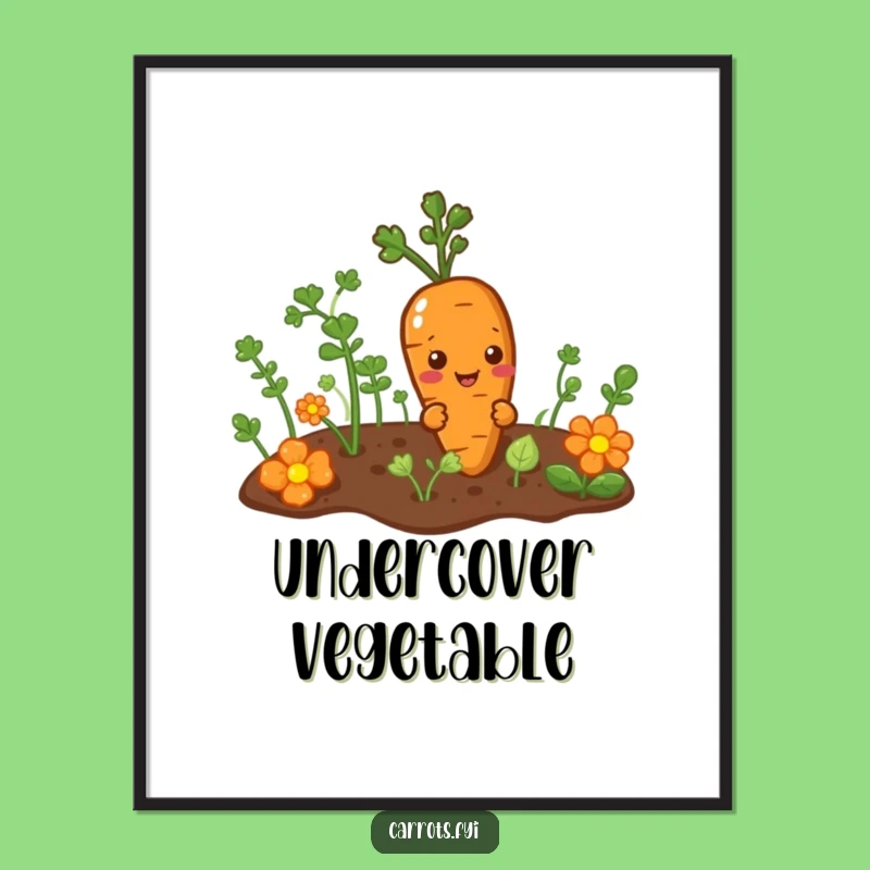 Funny Mischievous Carrot Art Poster - Peek-a-Boo Veggie Decor Gift