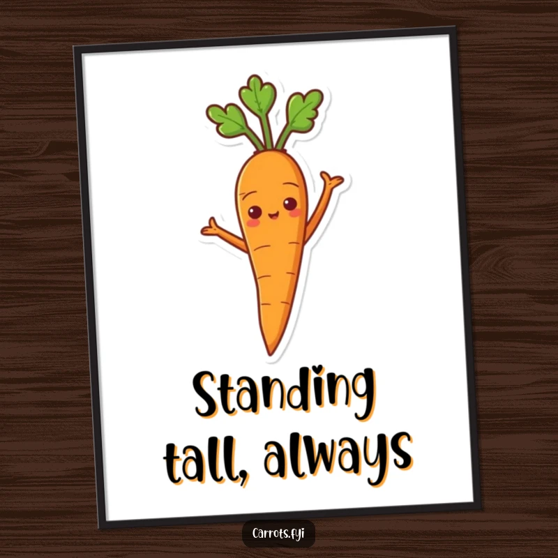 Funny poster print of a proud carrot character standing with arms akimbo, exuding self-assurance.