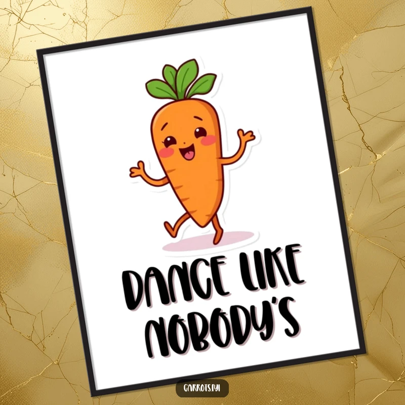 Funny Carrot Poster: An art print of a carrot character performing a hilarious, wiggling dance with pure joy.