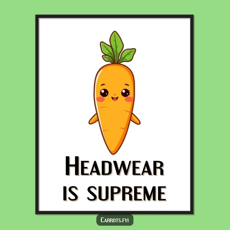 Funny Sprout Hat Carrot Poster, Confident Veggie Wall Art, Quirky Funny Gift Decor
