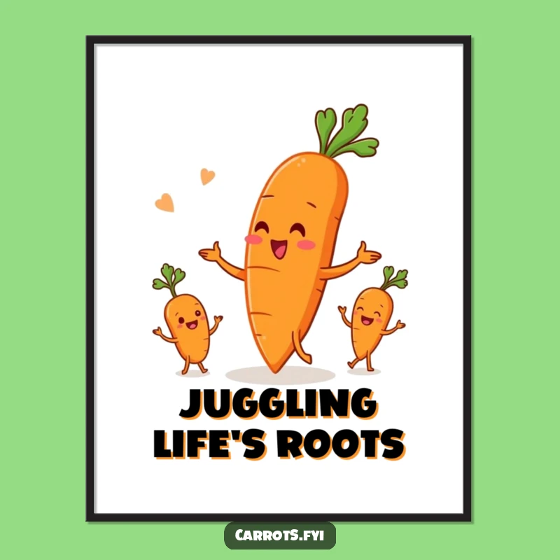 Funny Carrot Juggling Veggies Poster - Whimsical Root Vegetable Art for Walls