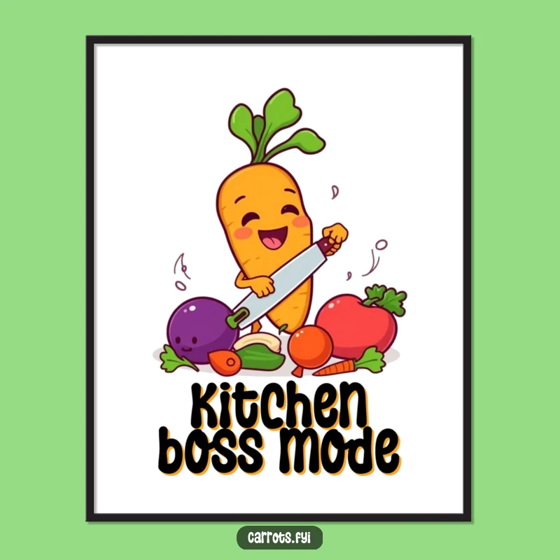 Funny Chopping Carrot Poster - Hilarious Kitchen Action Wall Art