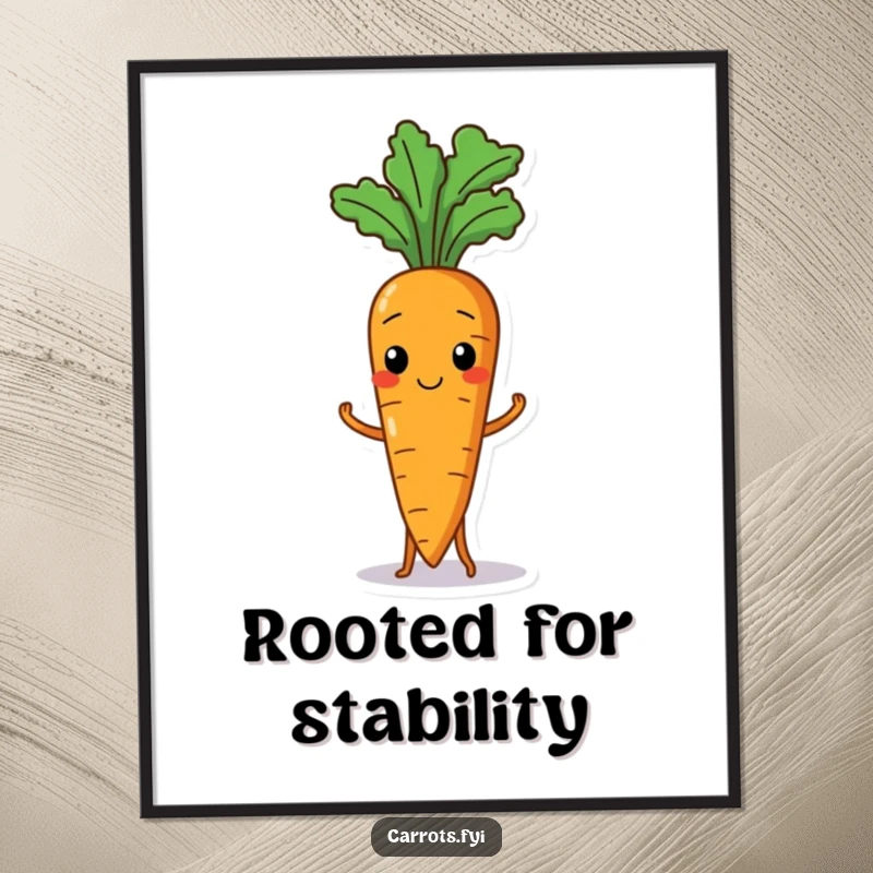 Funny poster of a wobbly carrot character comically losing its balance, adding humor to any wall decor.