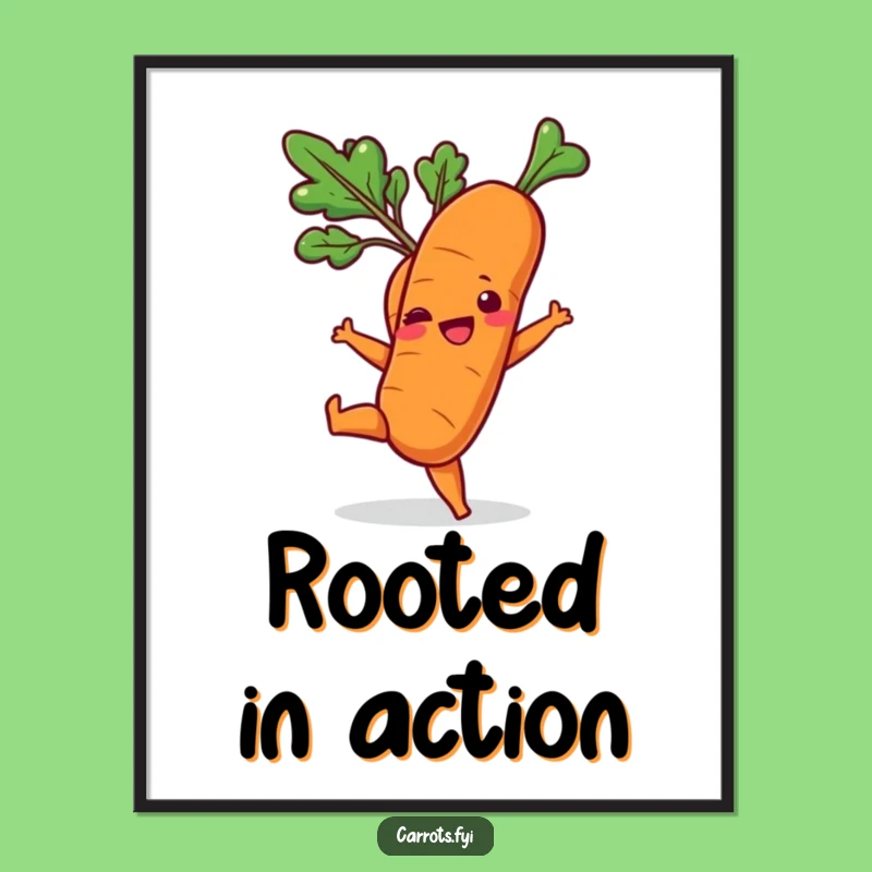 Funny Playful Carrot Kick Poster - Energetic Veggie Art for a Cheerful Room