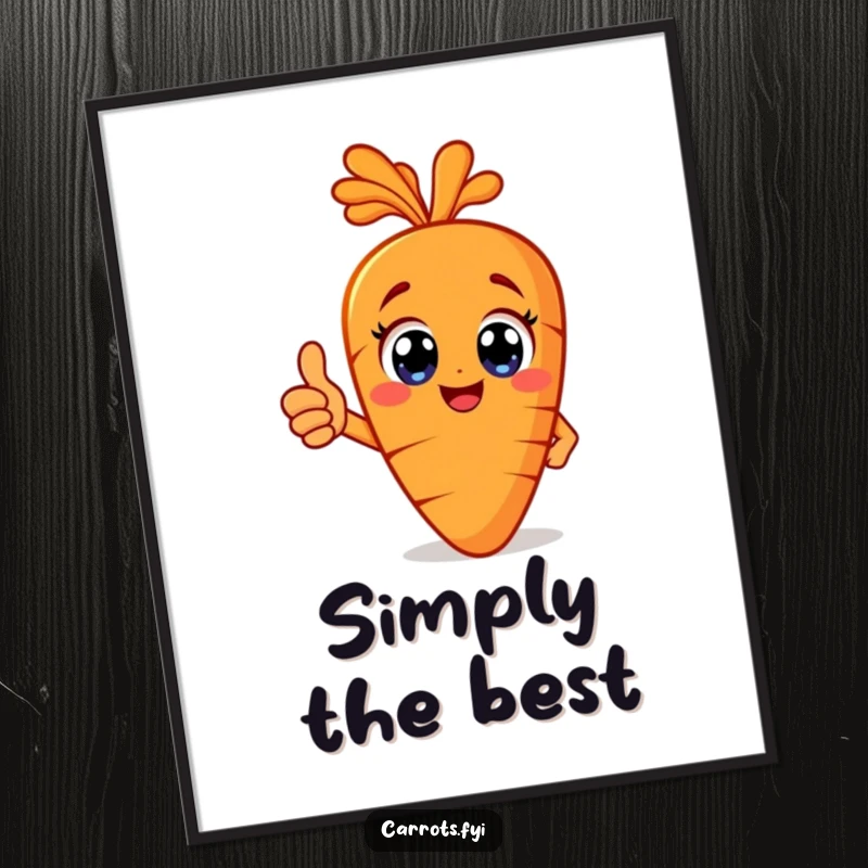 Funny happy carrot poster with big eyes giving a thumbs up, bringing cheerful energy and positive vibes to decor.