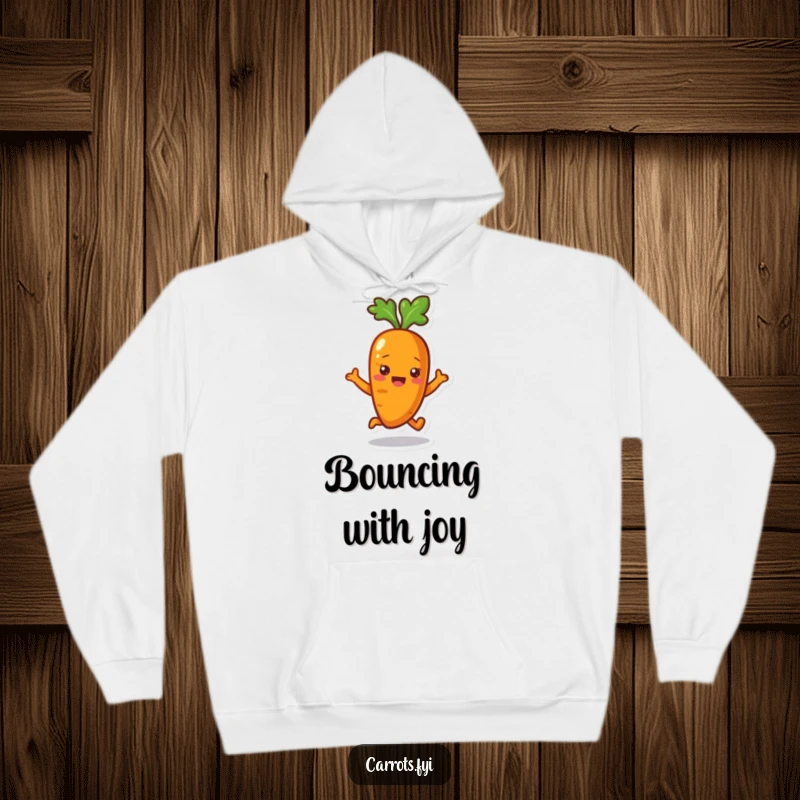 Funny Carrot Hoodie: A warm hoodie featuring a happily bouncing carrot character, perfect for cozy days.