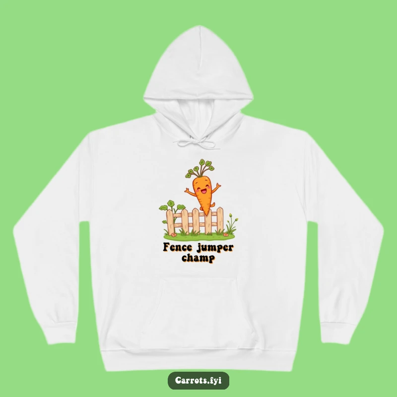 Funny Carrot Leaping Fence Hoodie - Cozy & Humorous Garden Veggie Sweatshirt Gift