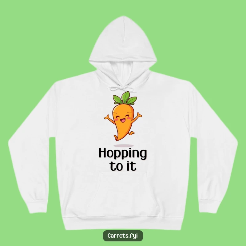Funny Carrot Stick Leap Hoodie: Cozy Veggie Character for Joyful Comfort