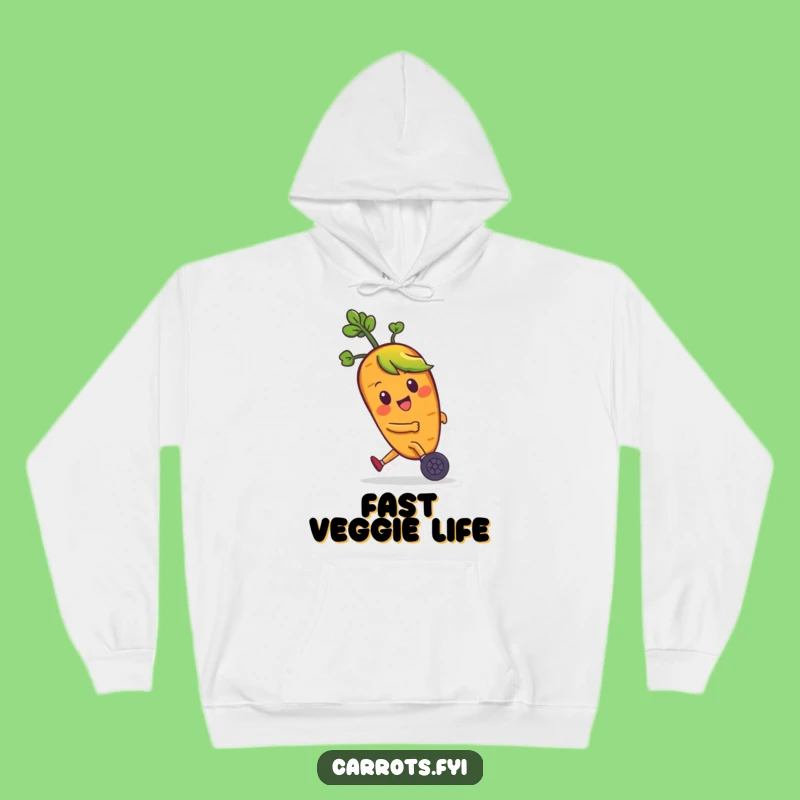 Funny Carrot Zooming Hoodie - Cozy Up with this Hilarious Speedster Veggie Design!