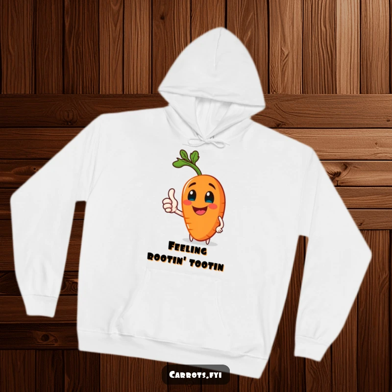 Funny hoodie featuring a jolly carrot giving a healthy thumbs-up, a cozy and cheerful wearable item.