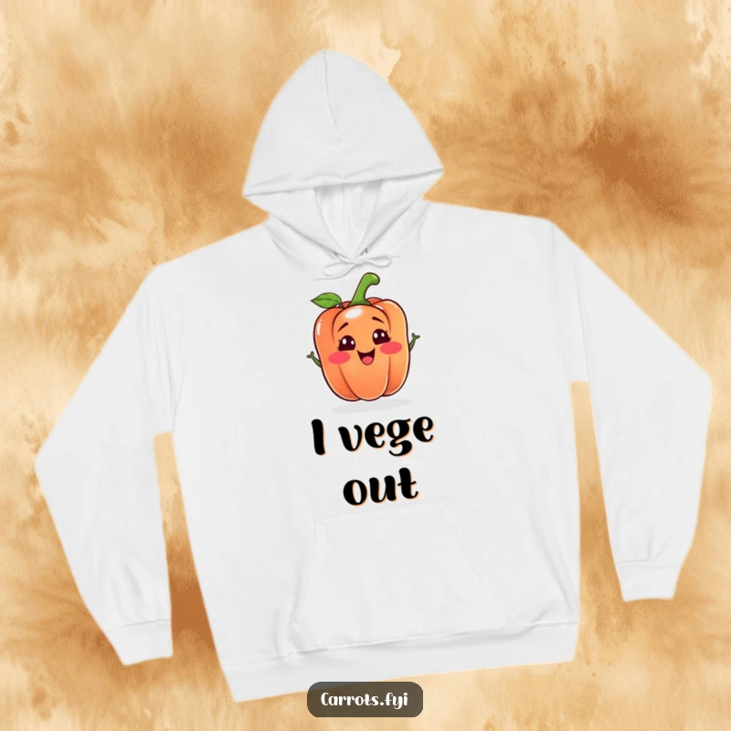 Funny bell pepper hoodie with a happy, silly-faced vegetable character, designed for warmth and guaranteed giggles all day long.