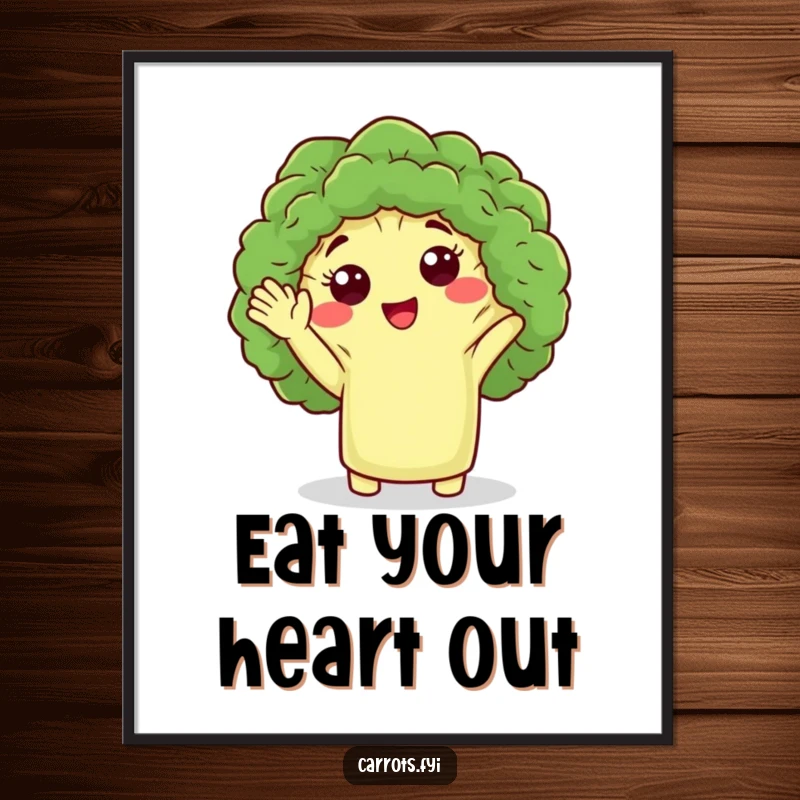 Funny Free Printable Wall Art: A cute broccoli floret character offering a warm, friendly wave with a smile.