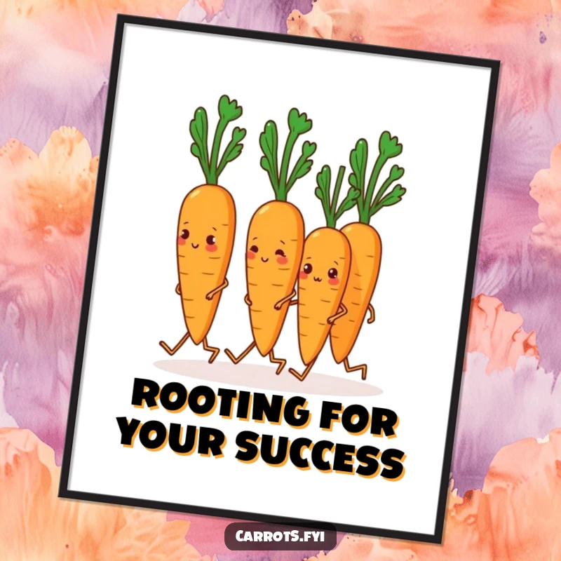Funny Free Printable Carrot Wall Art: A determined row of carrots with tiny legs marches in perfect unison across the canvas.